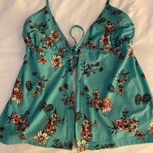 Floral tie front halter top
